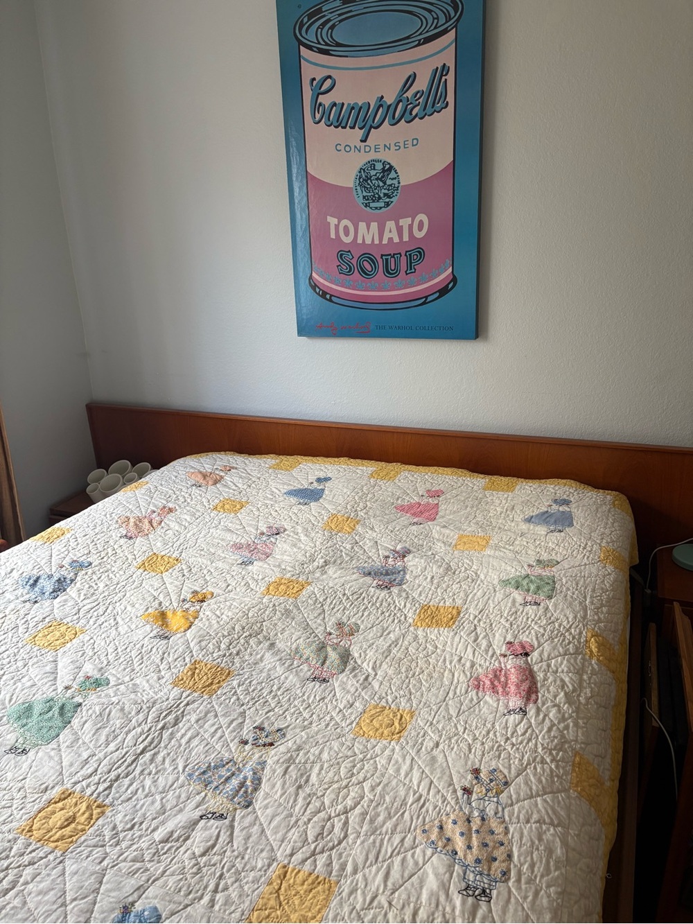 Vintage Handmade 1950s Patchwork Doll Quilt in Cream and Yellow Organic Cotton